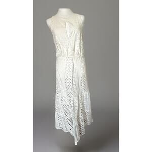 White Eyelet Midi Dress with Keyhole Neckline